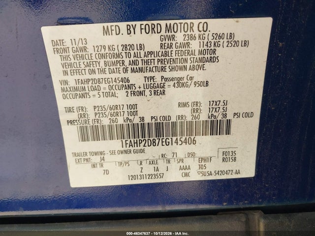 1FAHP2D87EG145406 Ford TAURUS SE