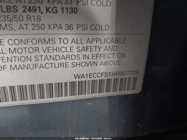 46347644 :رقم المزاد ، WA1ECCFS1HR007709 vin ، 2017 Audi Q3 2.0t Premium مزاد بيع