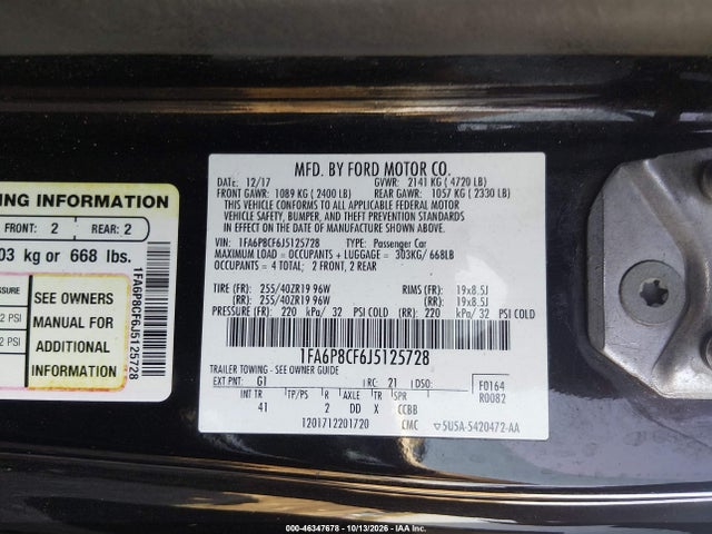 Продаж на аукціоні авто 2018 Ford Mustang Gt Premium, vin: 1FA6P8CF6J5125728, номер лоту: 46347678