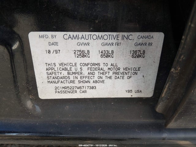 46347751 :رقم المزاد ، 2C1MR5227W6717303 vin ، 1998 Chevrolet Metro Lsi مزاد بيع