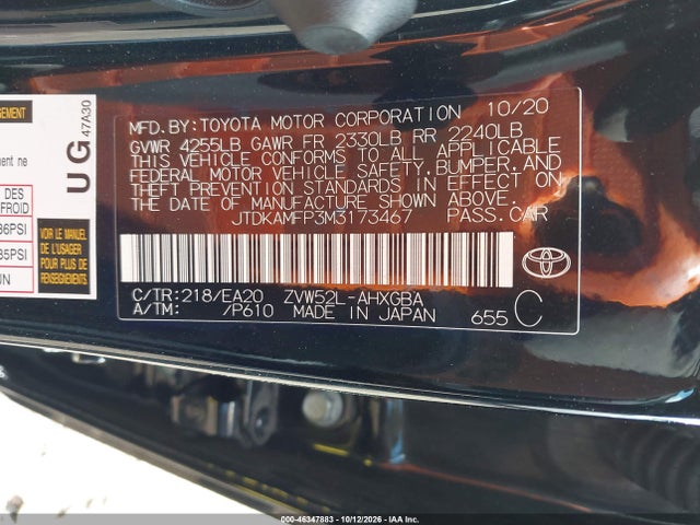 Продаж на аукціоні авто 2021 Toyota Prius Prime Xle, vin: JTDKAMFP3M3173467, номер лоту: 46347883