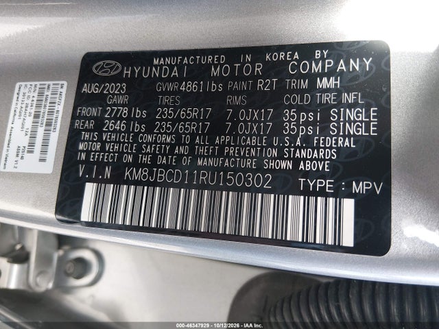 46347929 :رقم المزاد ، KM8JBCD11RU150302 vin ، 2024 Hyundai Tucson Hybrid Blue مزاد بيع