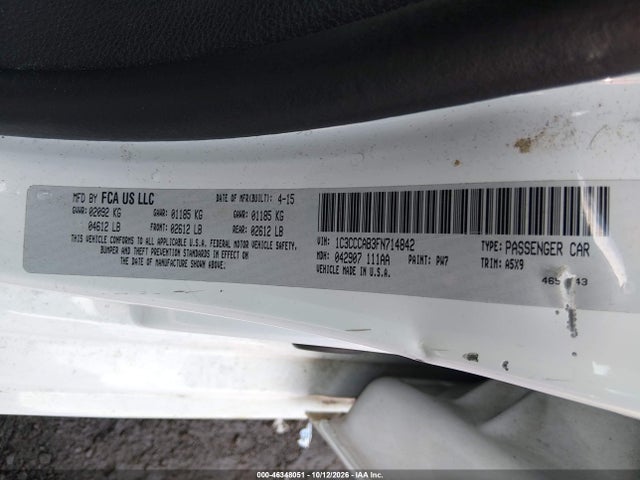 2015 Chrysler 200 Limited მანქანა იყიდება აუქციონზე, vin: 1C3CCCAB3FN714842, აუქციონის ნომერი: 46348051
