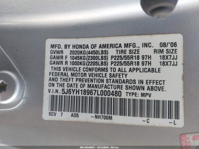 Aukcja sprzedaży 2007 Honda Element Sc, vin: 5J6YH18967L000480, numer aukcji: 46348057
