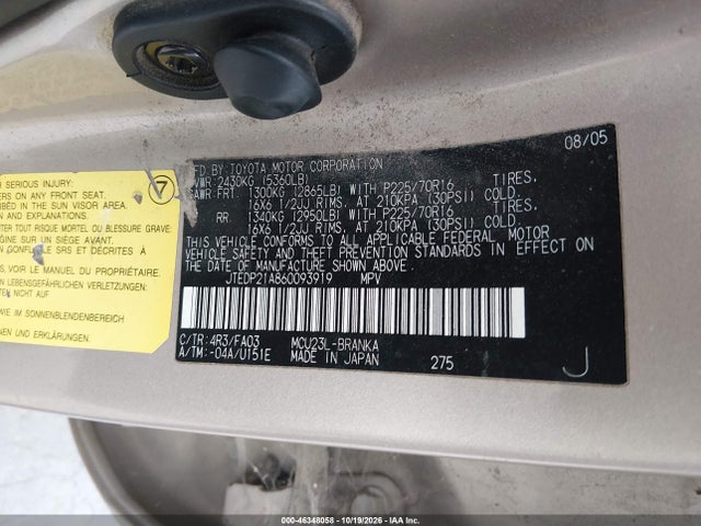 Продаж на аукціоні авто 2006 Toyota Highlander V6, vin: JTEDP21A860093919, номер лоту: 46348058