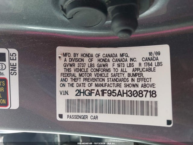 Продажа на аукционе авто 2010 Honda Civic Ex-l, vin: 2HGFA1F95AH308718, номер лота: 46348149