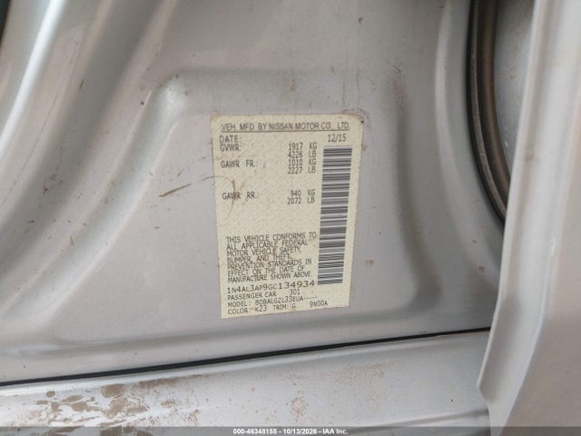 46348155 :رقم المزاد ، 1N4AL3AP9GC134934 vin ، 2016 Nissan Altima 2.5/2.5 S/2.5 Sl/2.5 Sr/2.5 Sv مزاد بيع