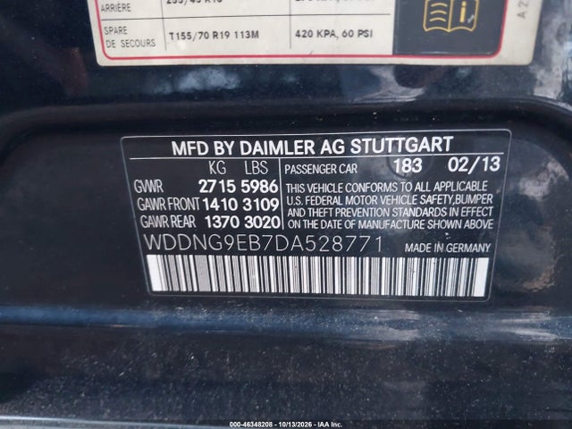 46348208 :رقم المزاد ، WDDNG9EB7DA528771 vin ، 2013 Mercedes-benz S 550 4matic مزاد بيع