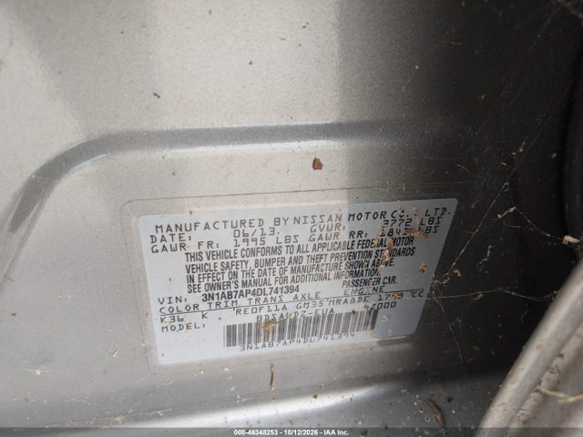 Продаж на аукціоні авто 2013 Nissan Sentra Sv, vin: 3N1AB7AP4DL741394, номер лоту: 46348253