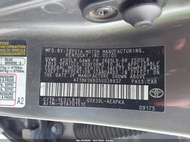 Aukcja sprzedaży 2005 Toyota Avalon Limited, vin: 4T1BK36B05U038837, numer aukcji: 46348285