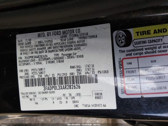 Продаж на аукціоні авто 2010 Ford Fusion Hybrid, vin: 3FADP0L3XAR282626, номер лоту: 46348430