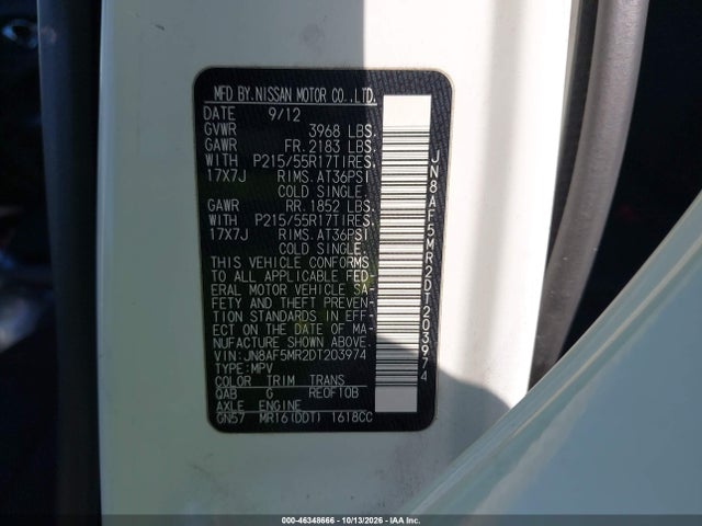 Продаж на аукціоні авто 2013 Nissan Juke S, vin: JN8AF5MR2DT203974, номер лоту: 46348666