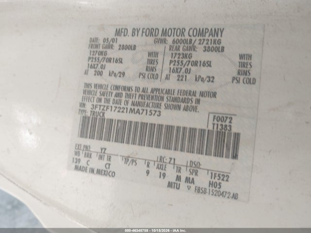 Aukcja sprzedaży 2001 Ford F-150 Xl/xlt, vin: 3FTZF17221MA71573, numer aukcji: 46348758