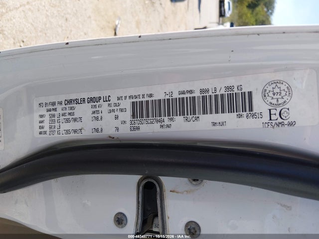 2012 Ram 2500 Slt მანქანა იყიდება აუქციონზე, vin: 3C6TD5DT5CG270464, აუქციონის ნომერი: 46348771