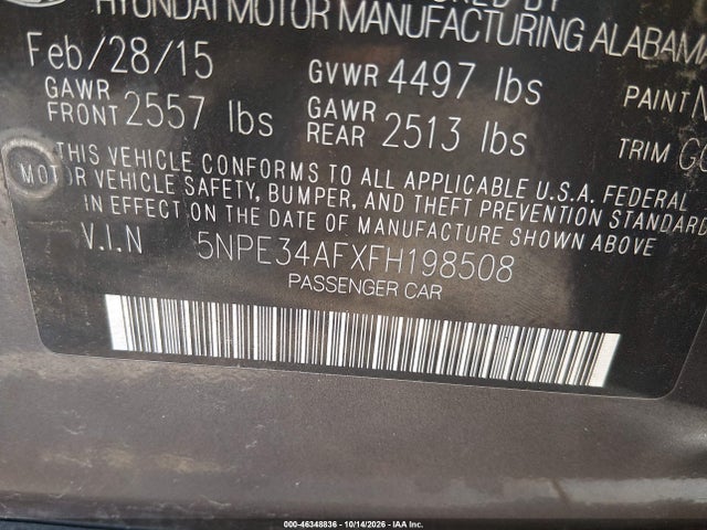 Продажа на аукционе авто 2015 Hyundai Sonata Sport, vin: 5NPE34AFXFH198508, номер лота: 46348836
