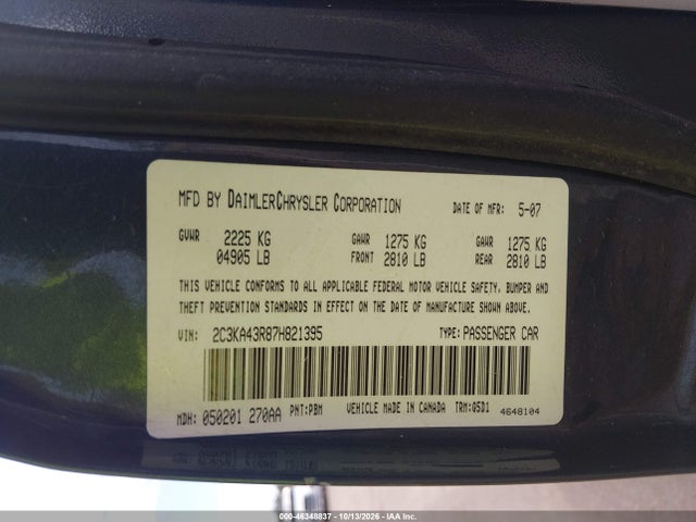 Auction sale of the 2007 Chrysler 300, vin: 2C3KA43R87H821395, lot number: 46348837