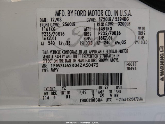 Продаж на аукціоні авто 2004 Ford Explorer Xls, vin: 1FMZU62K04ZA50472, номер лоту: 46348937