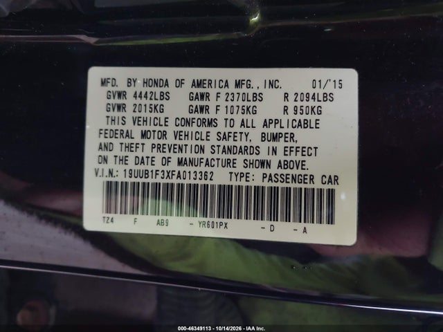 Продажа на аукционе авто 2015 Acura Tlx, vin: 19UUB1F3XFA013362, номер лота: 46349113