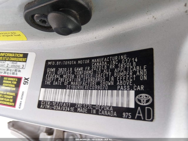 46349129 :رقم المزاد ، 2T1BURHEXEC099070 vin ، 2014 Toyota Corolla L مزاد بيع