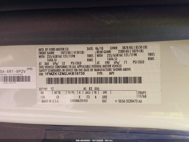 Продажа на аукционе авто 2018 Ford Transit-150 Xl, vin: 1FMZK1ZM2JKB18730, номер лота: 46349263