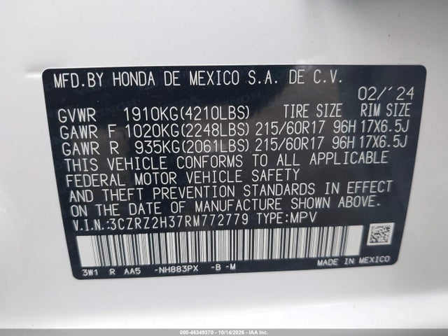 Honda Hr-v Awd Lx 2024 3CZRZ2H37RM772779 Image 9