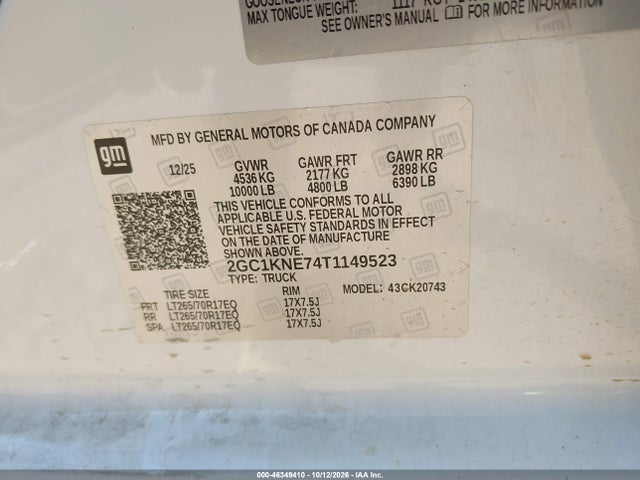 Продаж на аукціоні авто 2026 Chevrolet Silverado 2500 Hd , Standard Bed, Lt, 4wd, vin: 2GC1KNE74T1149523, номер лоту: 46349410
