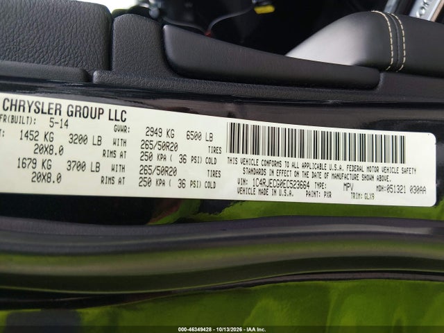 Продажа на аукционе авто 2014 Jeep Grand Cherokee Overland, vin: 1C4RJECG0EC523664, номер лота: 46349428