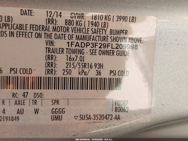 1FADP3F29FL209998 Ford FOCUS SE