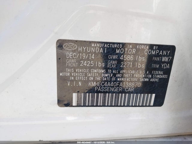 Hyundai SONATA HYBRID 2015 KMHEC4A40FA138870 Image 9
