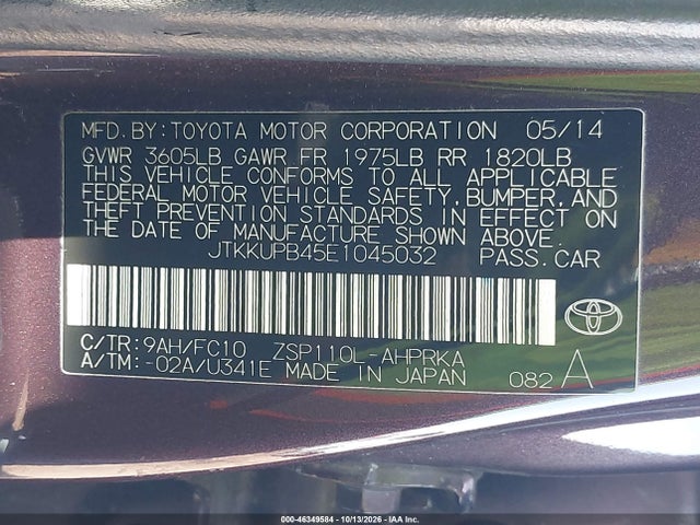 2014 Scion Xd მანქანა იყიდება აუქციონზე, vin: JTKKUPB45E1045032, აუქციონის ნომერი: 46349584