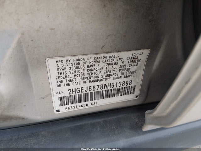 Продажа на аукционе авто 1998 Honda Civic Lx, vin: 2HGEJ6678WH513898, номер лота: 46349596