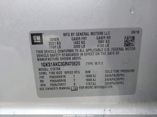 1GKS1AKC3GR470620 GMC YUKON SLE