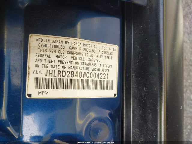 Продажа на аукционе авто 1998 Honda Cr-v Lx, vin: JHLRD2840WC004221, номер лота: 46349677