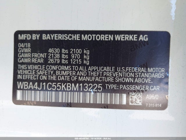 WBA4J1C55KBM13225 BMW 430i Gran Coupe