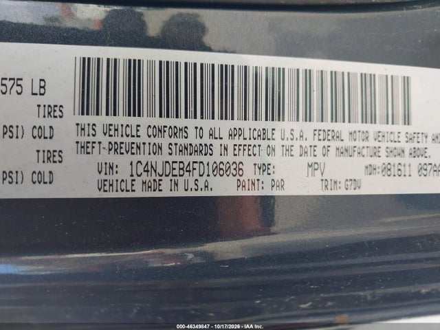 2015 Jeep Compass Latitude მანქანა იყიდება აუქციონზე, vin: 1C4NJDEB4FD106036, აუქციონის ნომერი: 46349847