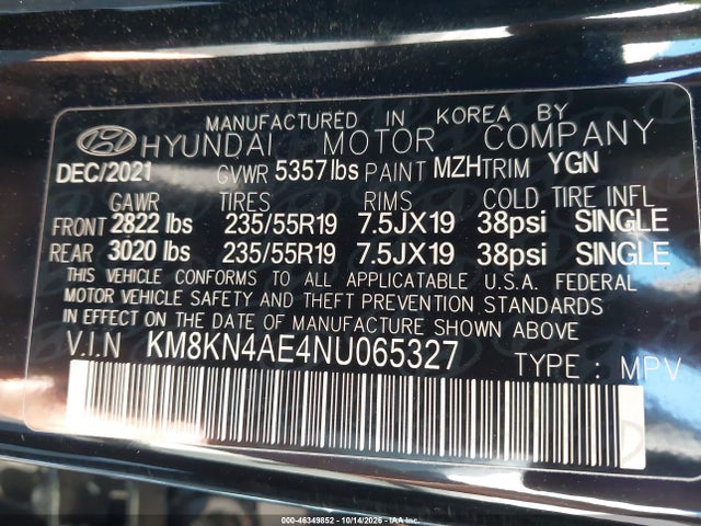 2022 Hyundai Ioniq 5 Sel მანქანა იყიდება აუქციონზე, vin: KM8KN4AE4NU065327, აუქციონის ნომერი: 46349852