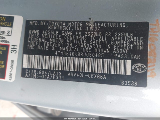 Продаж на аукціоні авто 2008 Toyota Camry Hybrid, vin: 4T1BB46K88U050485, номер лоту: 46349925