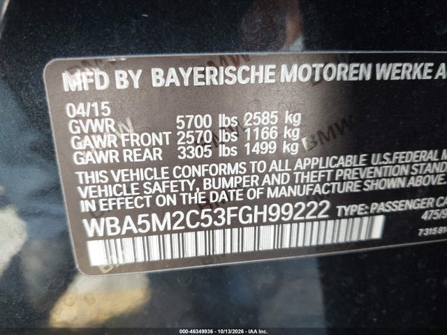 WBA5M2C53FGH99222 BMW 535i Gran Turismo