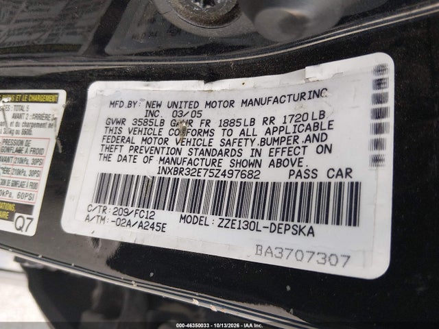 Продаж на аукціоні авто 2005 Toyota Corolla S, vin: 1NXBR32E75Z497682, номер лоту: 46350033