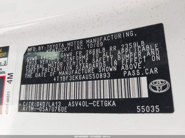 Aukcja sprzedaży 2010 Toyota Camry Xle, vin: 4T1BF3EK6AU550893, numer aukcji: 46350092