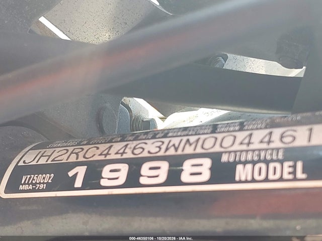 Продажа на аукционе авто 1998 Honda Vt750 Cd2, vin: JH2RC4463WM004461, номер лота: 46350106