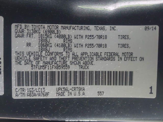 5TFUM5F11FX059559 Toyota Tundra Sr 4.6l V8
