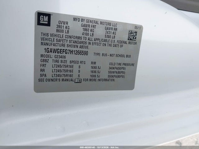 Aukcja sprzedaży 2017 Chevrolet Express 2500 Ls, vin: 1GAWGEFG7H1266590, numer aukcji: 46350140