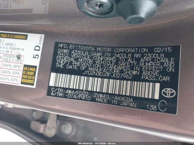 Aukcja sprzedaży 2015 Toyota Prius V Three, vin: JTDZN3EU3FJ027962, numer aukcji: 46350182