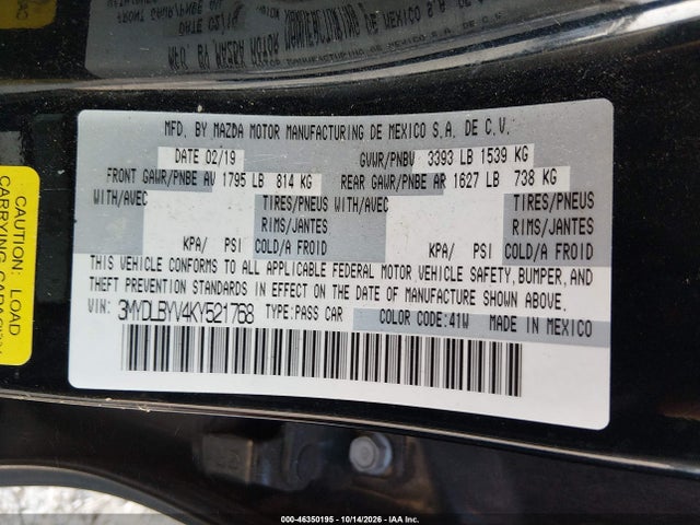46350195 :رقم المزاد ، 3MYDLBYV4KY521768 vin ، 2019 Toyota Yaris Le مزاد بيع