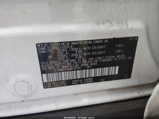 2T3RWRFV2KW010508 Toyota Rav4 Hybrid Xle