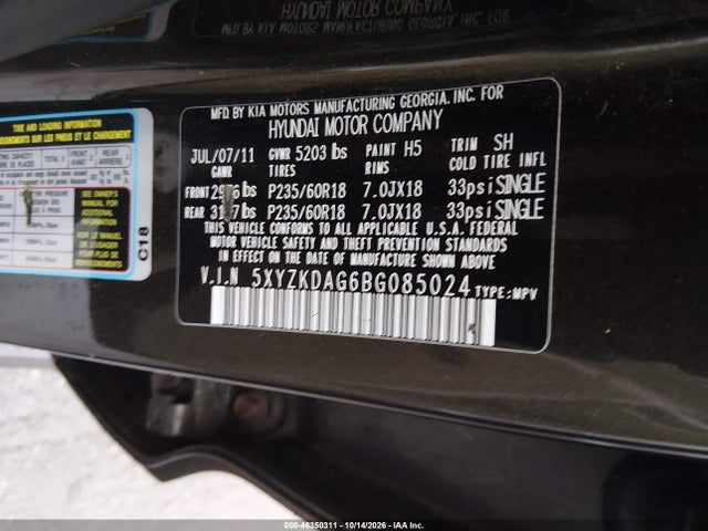Продажа на аукционе авто 2011 Hyundai Santa Fe Limited V6, vin: 5XYZKDAG6BG085024, номер лота: 46350311