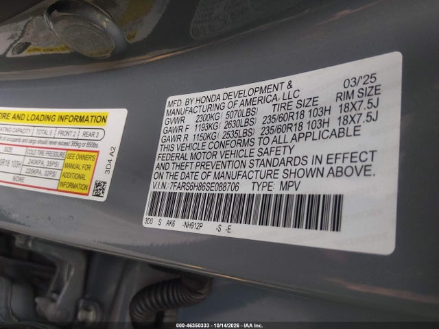 Auction sale of the 2025 Honda Cr-v Hybrid Sport-l, vin: 7FARS6H86SE088706, lot number: 46350333
