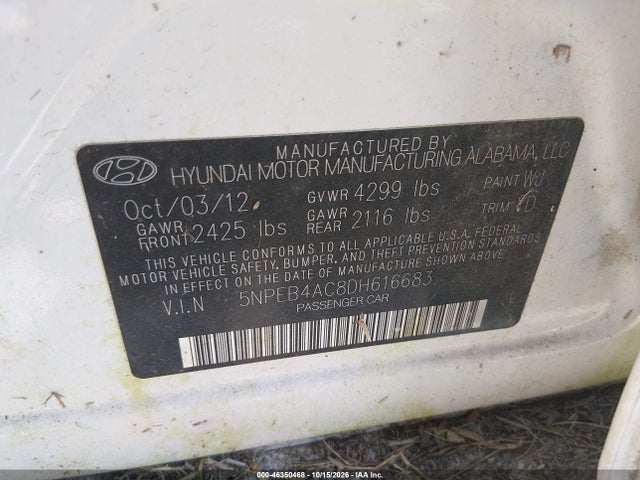 Aukcja sprzedaży 2013 Hyundai Sonata Gls, vin: 5NPEB4AC8DH616683, numer aukcji: 46350468