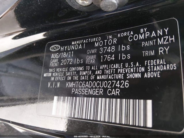 Продажа на аукционе авто 2012 Hyundai Veloster Base W/black, vin: KMHTC6AD0CU027426, номер лота: 46350565